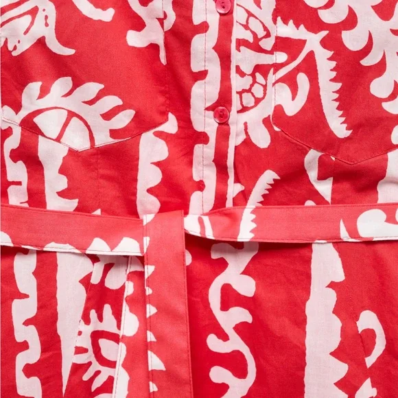 Mango Red & White Print Patterned Mini Dress in 100% Cotton with Pockets - Picture 7 of 14